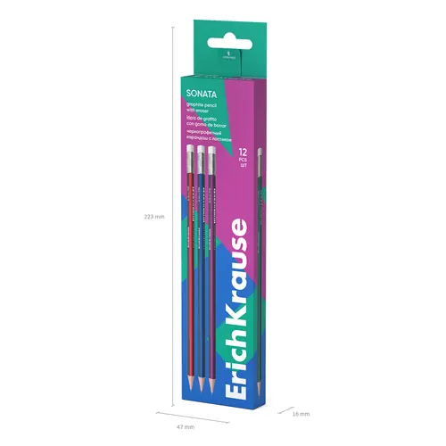 Graphite pencil ErichKrause Sonata HB with eraser triangular assorted 12/1 45616-5