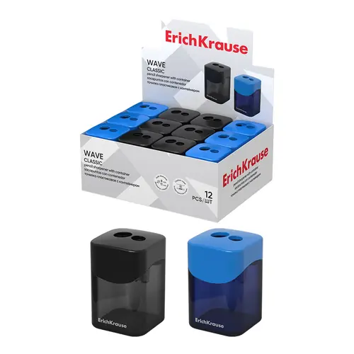 Sharpener ErichKrause pvc double with container Wave Classic assorted 21835-0