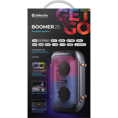 Prijenosni zvučnik Defender Boomer 25, BT/FM/USB/microSD, RMS 25W-3