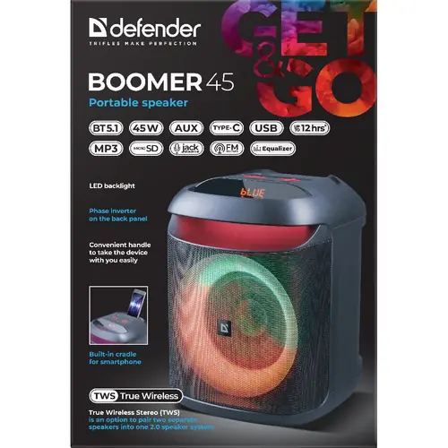 Prijenosni zvučnik Defender Boomer 45, BT/FM/USB/microSD, RMS 45W-1
