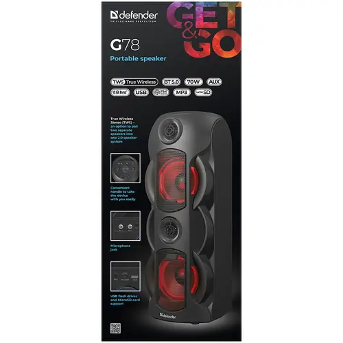 Prijenosni zvučnik Defender G78 70W, BT/FM/TF/USB/MIC/Light 65178-0
