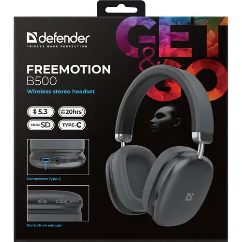 Slušalice Defender FreeMotion B500, bežične s mikrofonom, sive-3