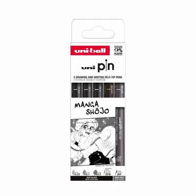 Marker Uni pin set Manga Shojo 0,03/0,1/0,5/EFB, tamno sivi BR mm crni 5/1