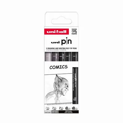 Marker Uni pin set Comics 0,7/1,0/BR, svijetlo sivi BR, tamno sivi BR mm crni 5/1 AK_UNI