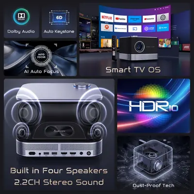 Projektor Vankyo Aurzen BOOM 3 - FHD 1080P, 500 ANSI, Smart OS, Dolby Audio-3