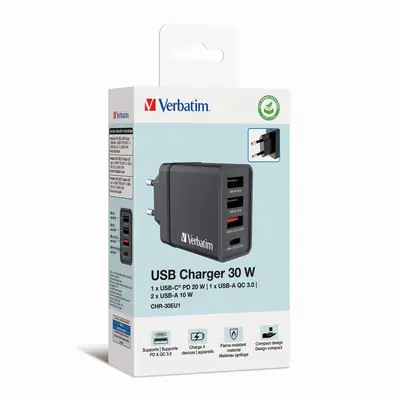 Punjač zidni Verbatim #49700 1xUSB-C/PD 20W/1xUSB-A QC 3.0/2xUSB-A 10W, EU, crni-1
