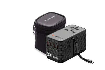 Adapter Verbatim CNT-02 GaN III #32127 Charge'n'Travel 85W, 3xUSB-C/1xUSB-A/uvlačivi USB-C kabel (EN/UK/US)