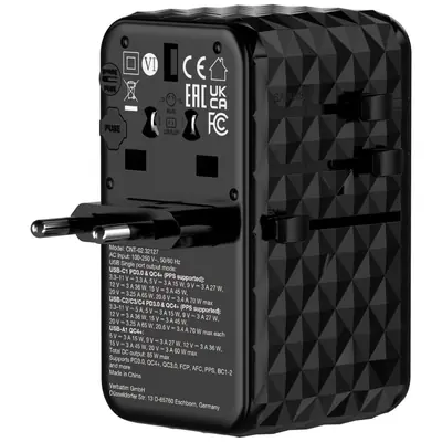 Adapter Verbatim CNT-02 GaN III #32127 Charge'n'Travel 85W, 3xUSB-C/1xUSB-A/uvlačivi USB-C kabel (EN/UK/US)-1