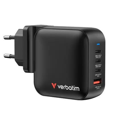 Punjač zidni Verbatim Mini GaN #32231 100W, 4 priključka; 2xUSB-C PD 100W/1xUSB-C PD 20W/1x USB-A QC 3.0 (EN/UK/US)