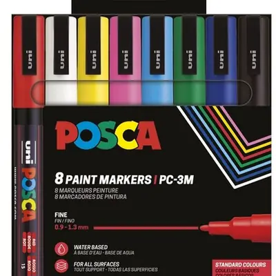 Uni pack marker Posca pc-3m assorted colors 8/1 plastic free packaging
