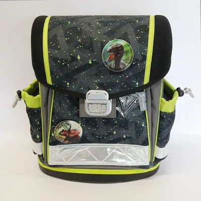Damaged school bag Belmil classy with patches green splash 403-13/AG/PC-4 AK_BEL