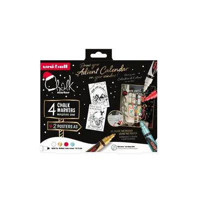 Marker Uni božićni gift set Chalk kreda marker (traditional) pwe-5m 4 kom + 2 šablone u kutiji (set 03) 4/1 302422407