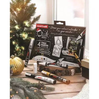 Marker Uni božićni gift set Chalk_kreda marker (elegant) pwe-5m 4 kom + 2 šablone u kutiji (set 04) 4/1 302422408-3