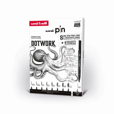 Marker Uni pin gift set Dotwork s tutorijalom + tehnička olovka M5-228 0,5 mm u kutiji 8/1 302422384