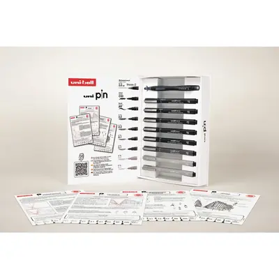 Marker Uni pin gift set Urban Sketching with tutorial + mechanical pencil M5-228 0.5 mm in box 8/1 302422228-1