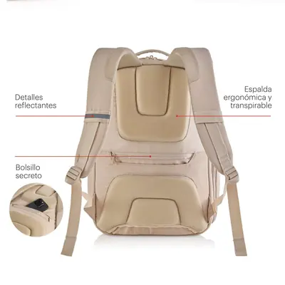 Backpack for laptop Miquelrius 2 compartments beige 16" M 35x46x12cm 21L MR19564-5