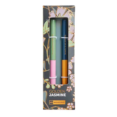 Set of ballpoint pens Miquelrius Golden Jazmine metal blue ink Pink-Green and Blue-Orange 2/1 MR12050