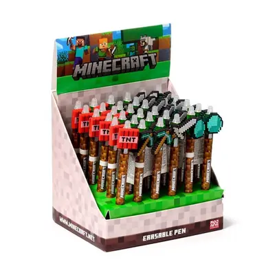 Puckator erasable ballpoint pen with Minecraft tools silicone topper, assorted 36/1 PEN275