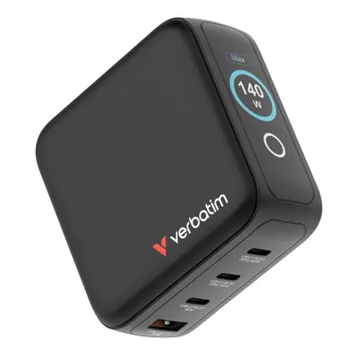 Punjač zidni sa zaslonom Verbatim Mini GaN #30240 140W, 4 priključka; 3xUSB-C PD 140W/1xUSB-A QC 3.0 (EN/UK/US)-2