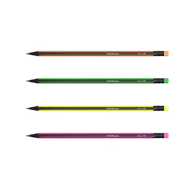 Graphite pencil ErichKrause Vivo HB with eraser triangular assorted 12/1 45622-1