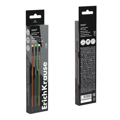 Graphite pencil ErichKrause Vivo HB with eraser triangular assorted 12/1 45622-3