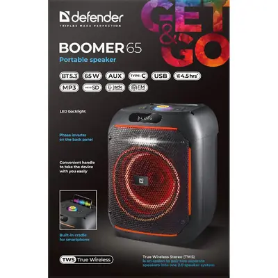 Prijenosni zvučnik Defender Boomer 65, BT/FM/USB/microSD, RMS 65W-4