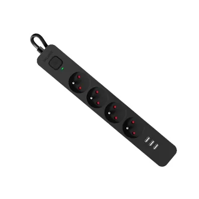 Produžni kabel Defender SFS 135, zaštita od prenapona, 5m, 4 utičnice, USB, crni
