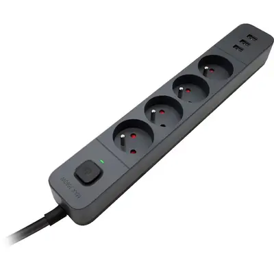 Produžni kabel Defender SFS 135, zaštita od prenapona, 5m, 4 utičnice, USB, crni-1