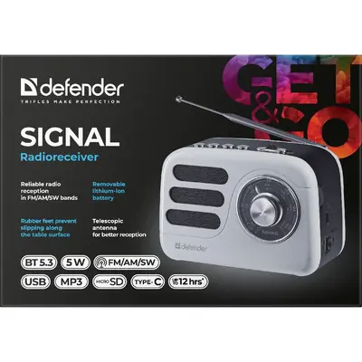 Radioprijemnik Defender Signal, prijenosni bežični, FM/AM/SW, BT, RMS 5W-4