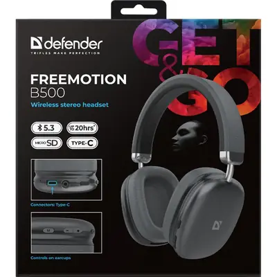 Slušalice Defender FreeMotion B500, bežične s mikrofonom, sive-3
